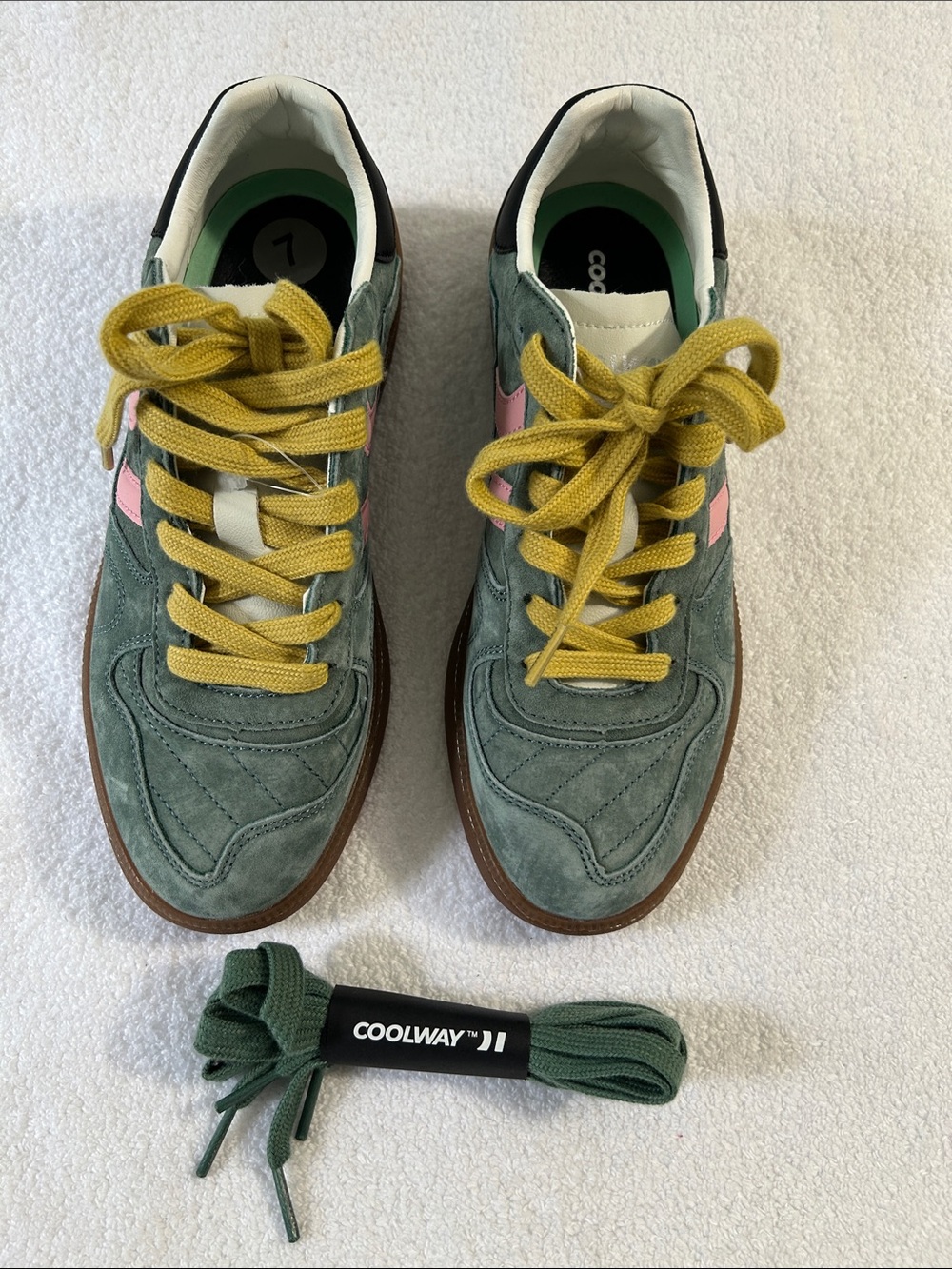 Coolway 7 Sneakers Goal in Green Forest Suede Free People black yellow no box - Picture 2 of 14